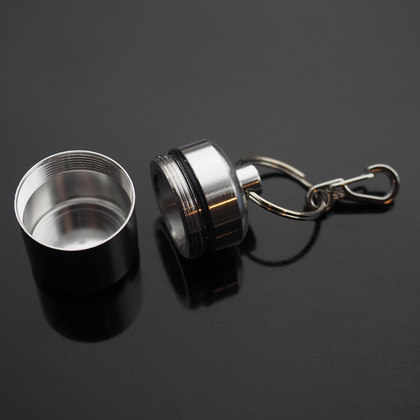 2 PCS Waterproof 1″ Wide Pill Capsule Bottle Keychain & Clip – Silver & Blue