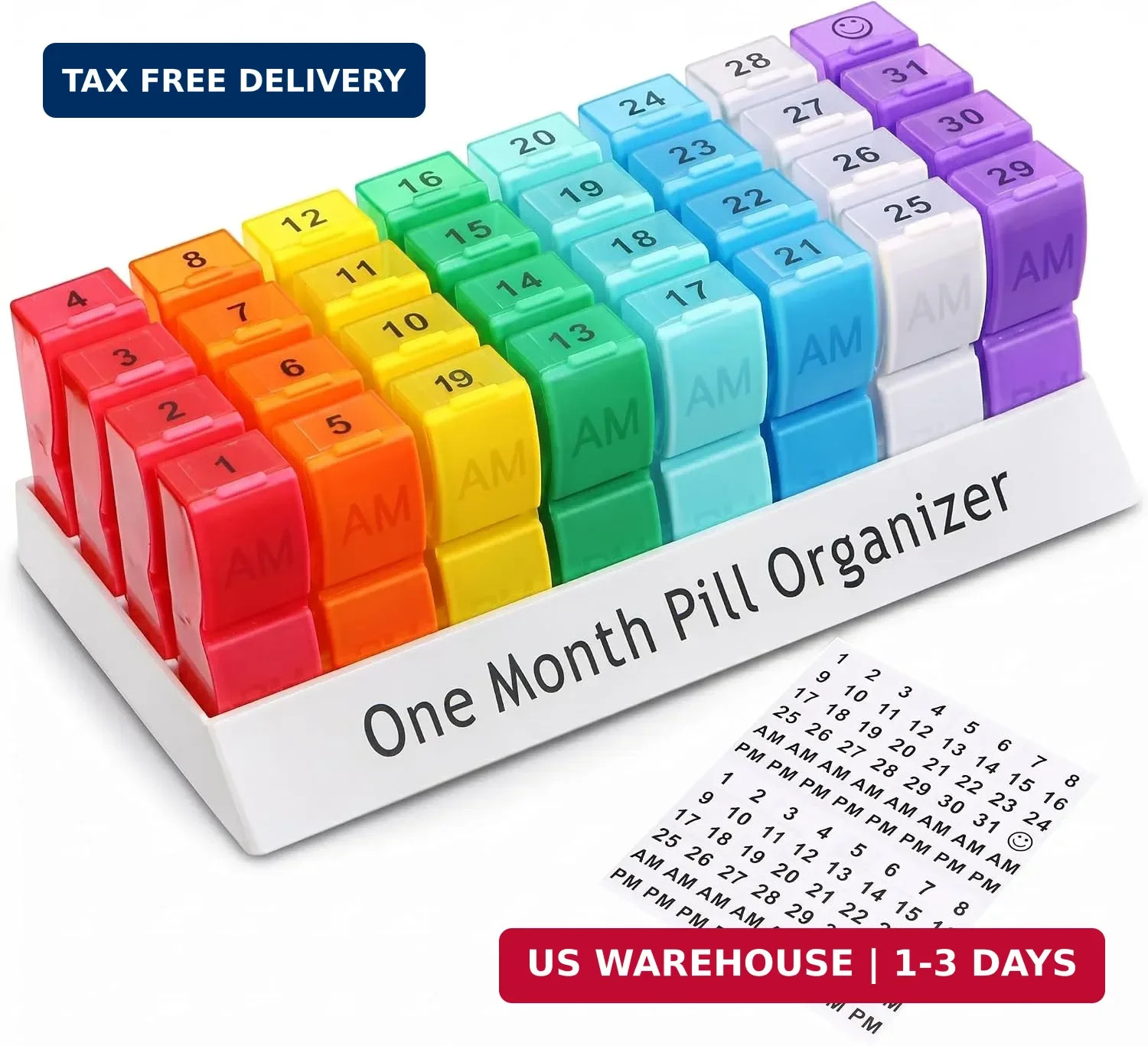 CAidRE Monthly Pill Organizer AM PM,31 Day Travel Pill Box for Small Pills | Rem