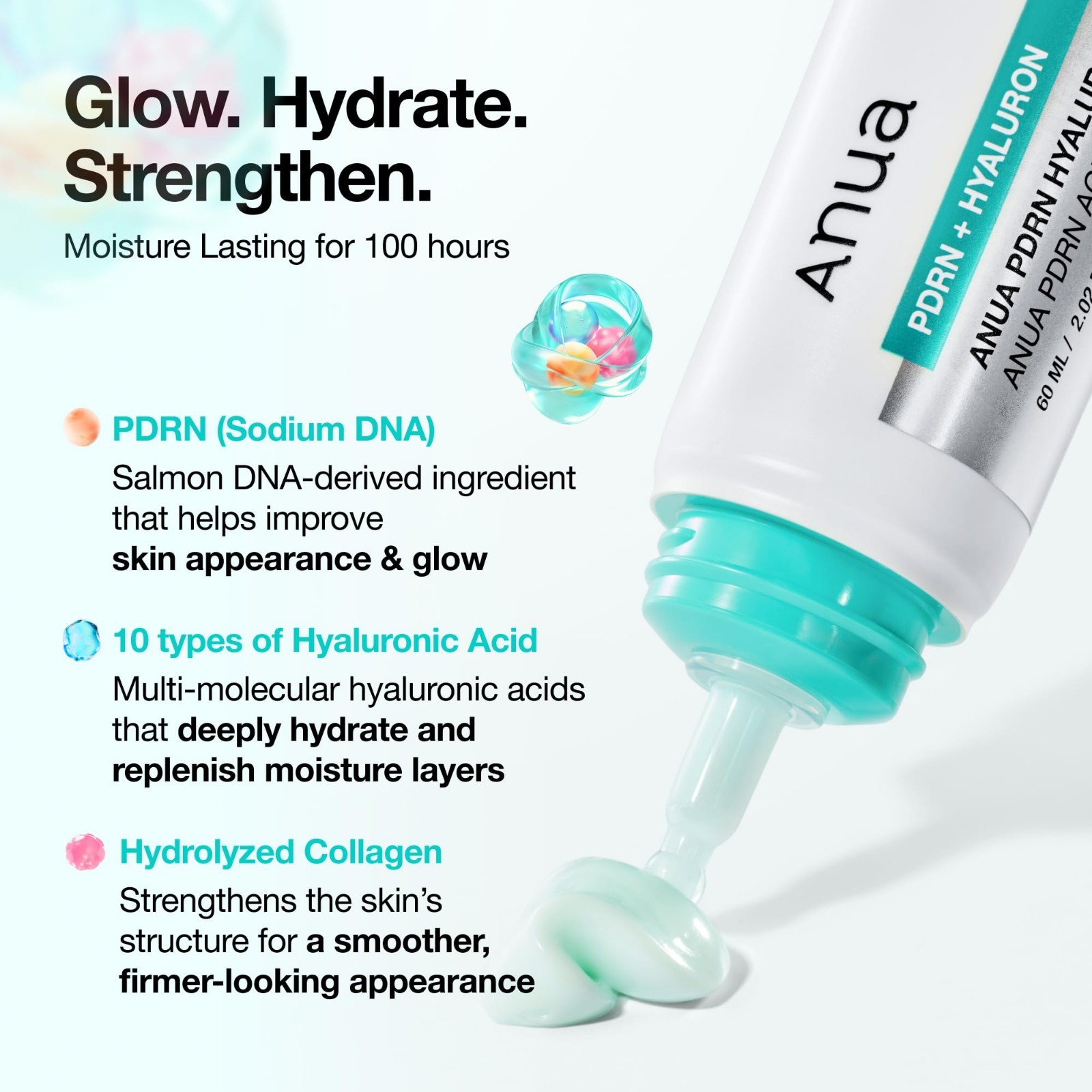 Anua PDRN Hyaluronic Acid 100 Moisturizing Cream for Glass Skin 2.02 fl oz /60ML