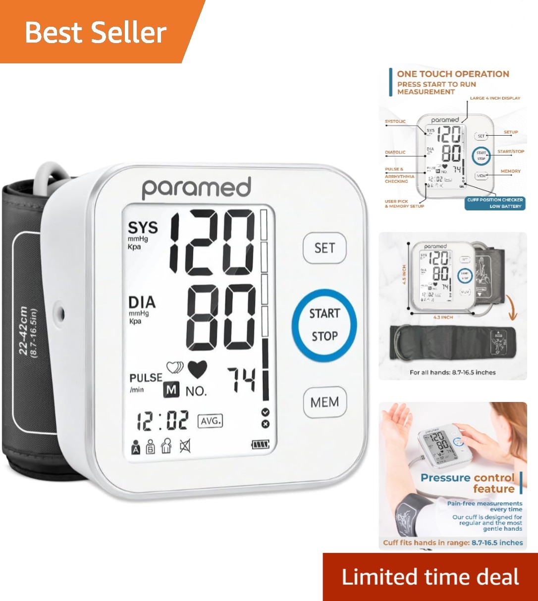 Large LCD Blood Pressure Monitor – 120 Memory Sets & Voice Broadcast Included