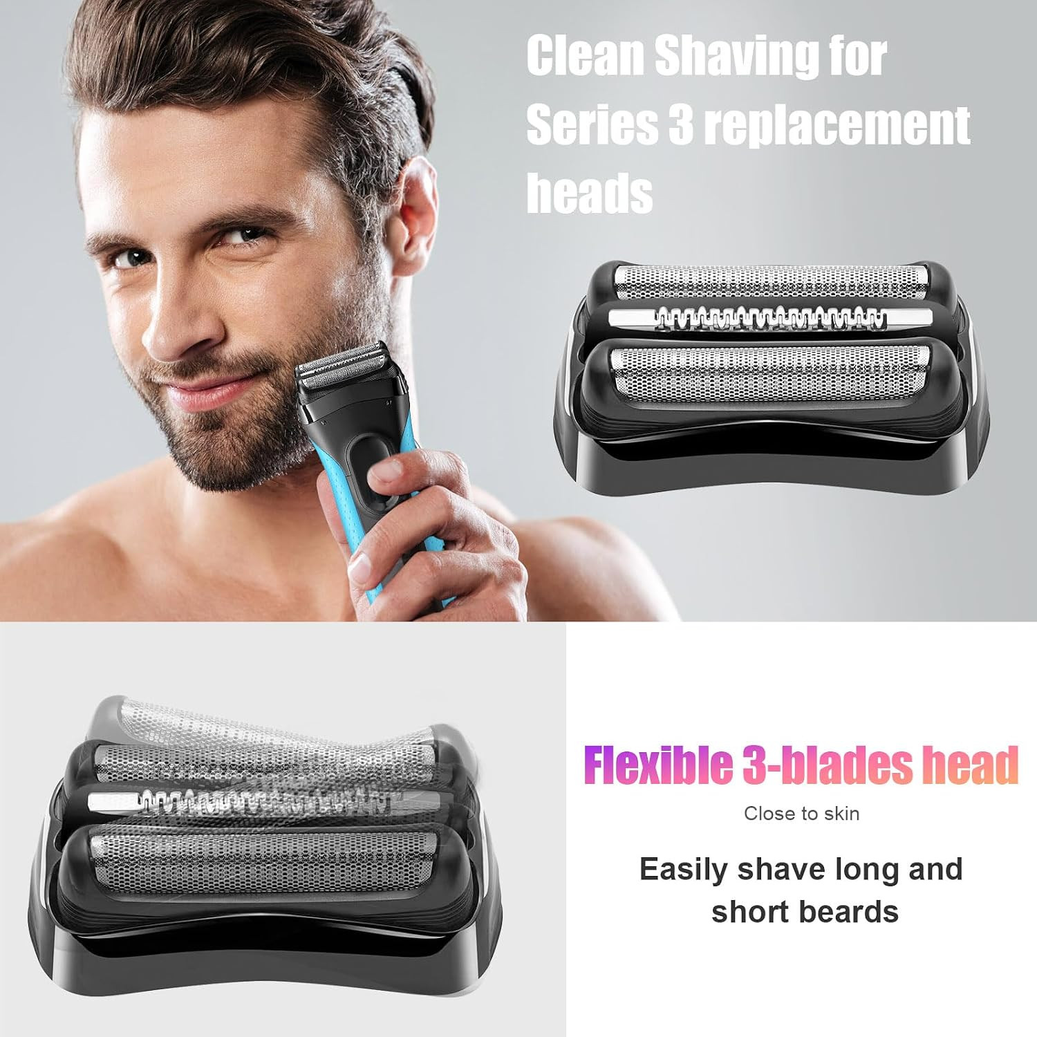 2 Pack Series 3 21B Replacement Head, Foil & Cutter Razor Head Compatible