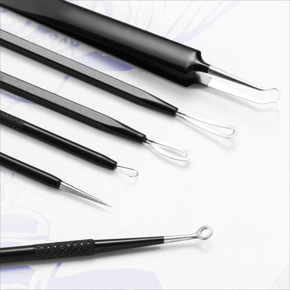 Complete Blackhead Removal Tool Set: 6 Stainless Steel Extractors in Travel Case