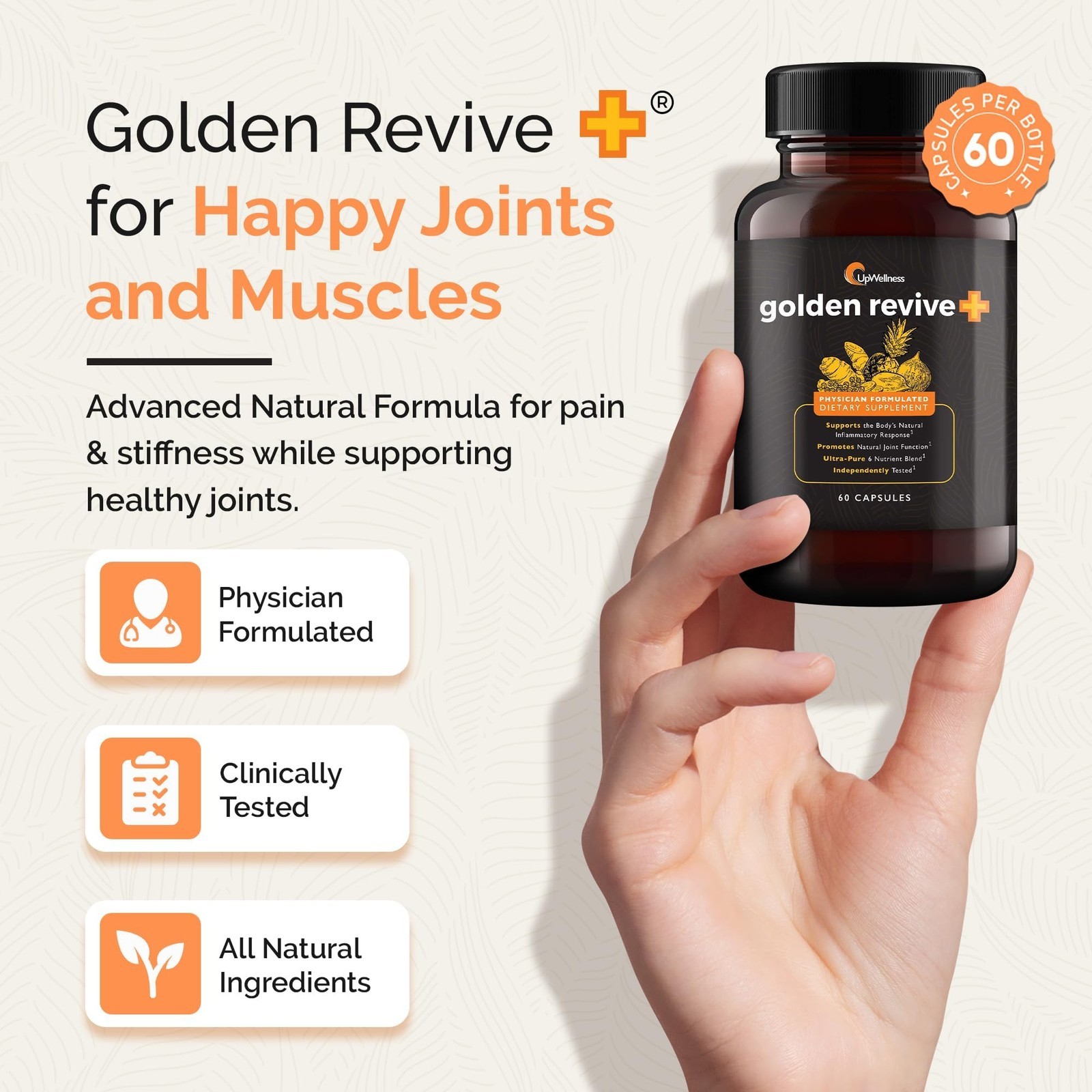 (Pack of 1) UpWellness Golden Revive + Joint Support Supplement 60 Counts