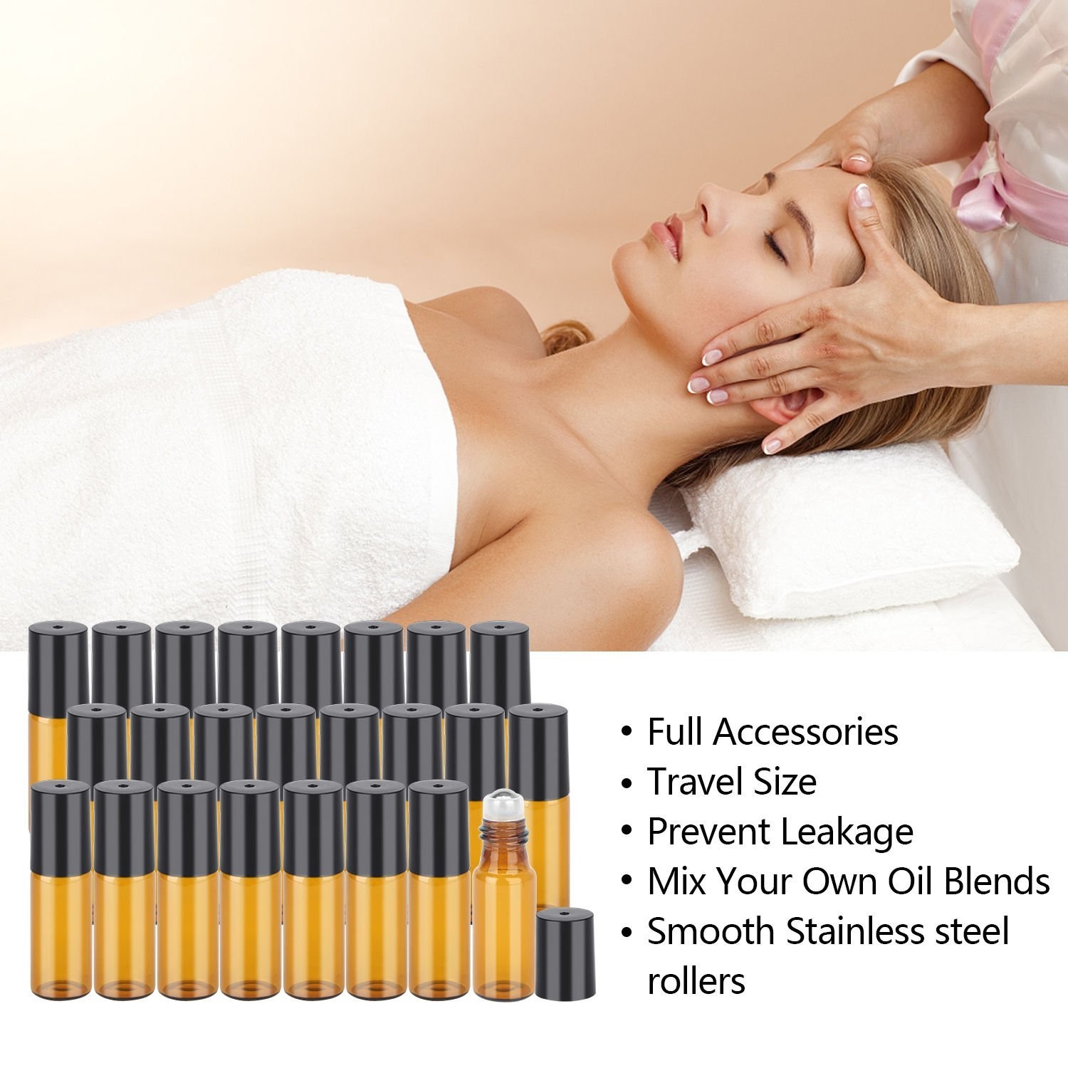 Complete Essential Oil Roller Bottle Kit – 24 Amber 5ml Bottles with Labels