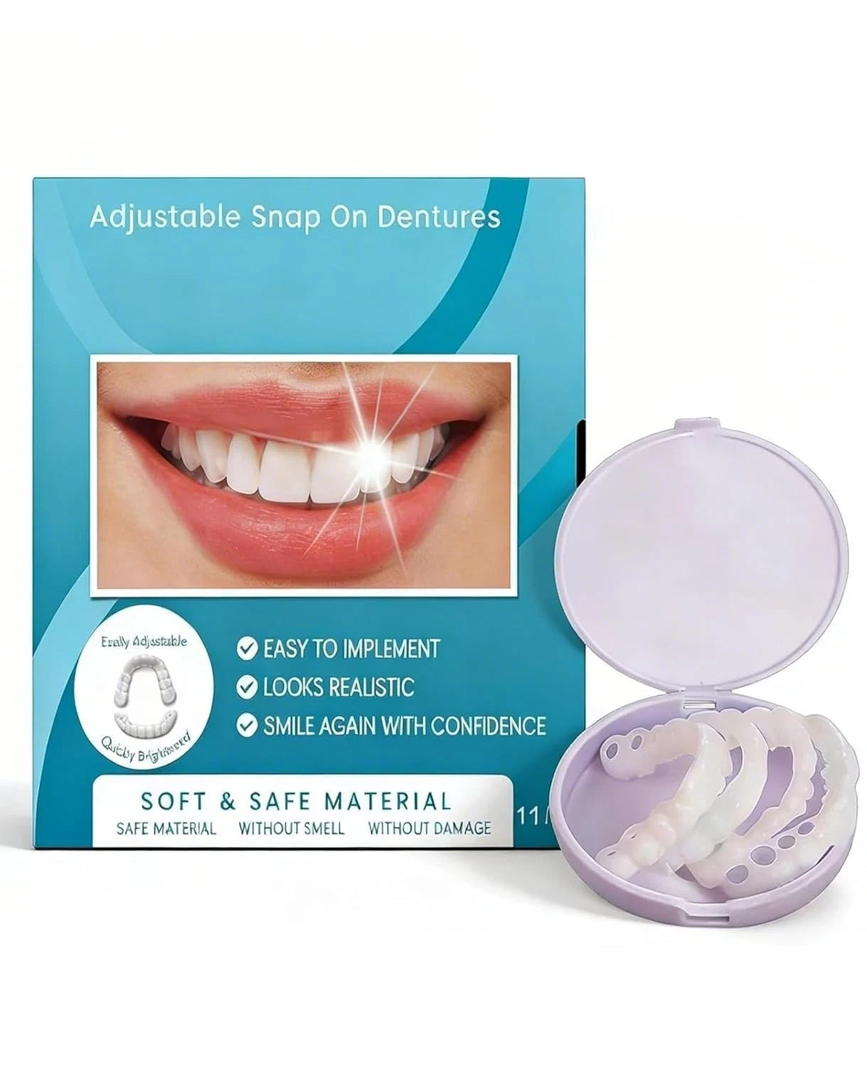 Smile Snap On Upper + Lower False Teeth Dental Veneers Denture Tooth Cover Set