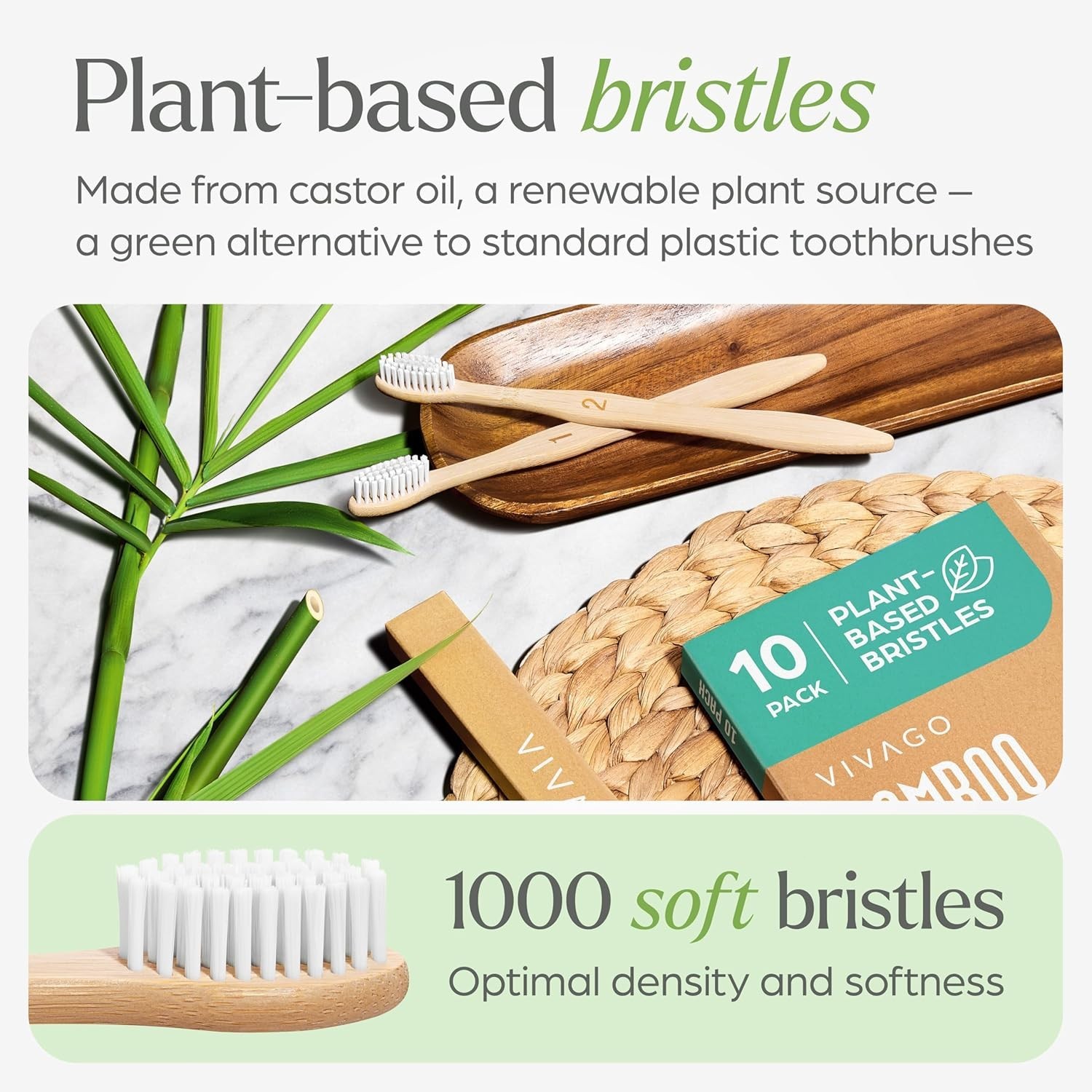 Bamboo Toothbrushes Eco-Friendly Soft Bristles 10 Pack Natural Wooden Toothbrush