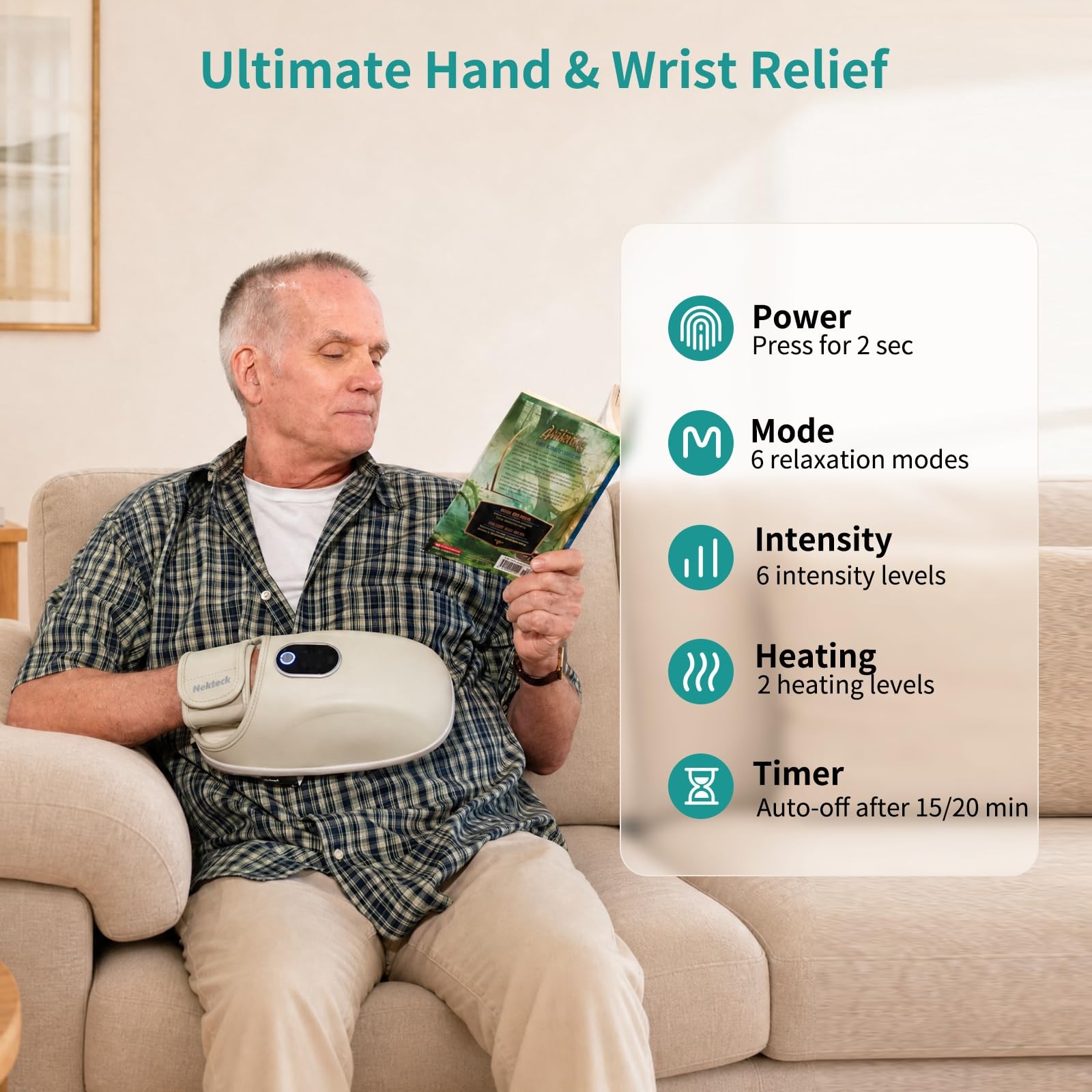 Nekteck Hand Massager with Heat and Compression, Cordless Hand and Wrist Mass…