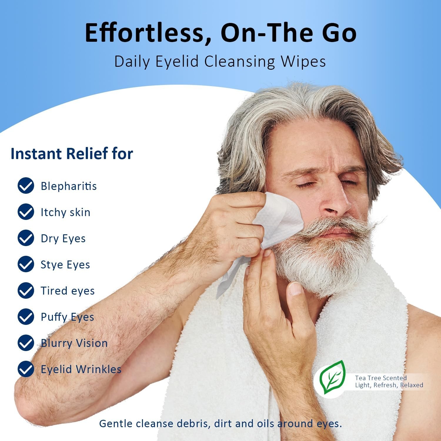 Travel-Friendly Tea Tree Oil Eye Wipes – 14 Extra Large Daily Cleansing Packs