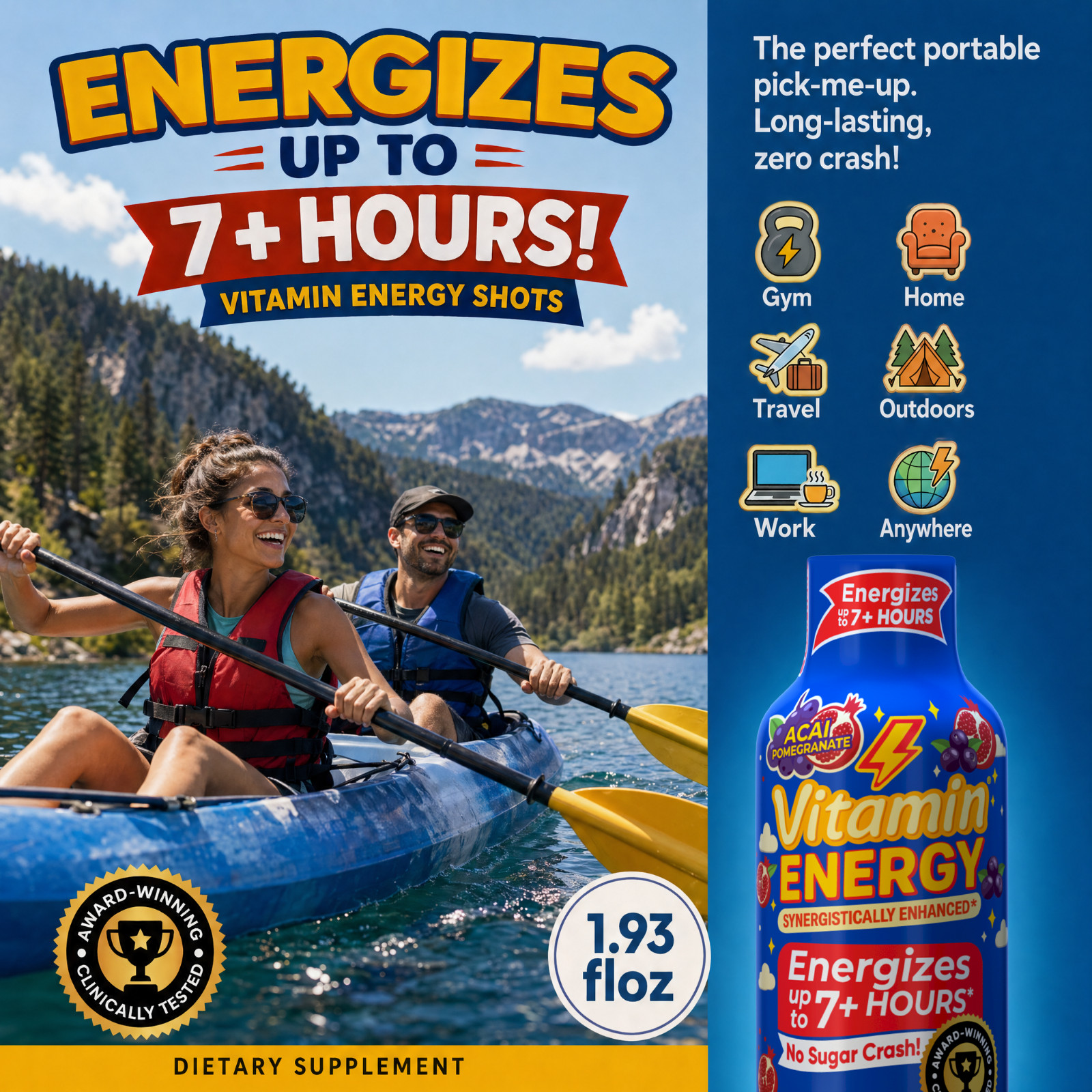 (12 Pack) Vitamin Energy® B12 14,000% Acai Energy Shots, Clinically Proven