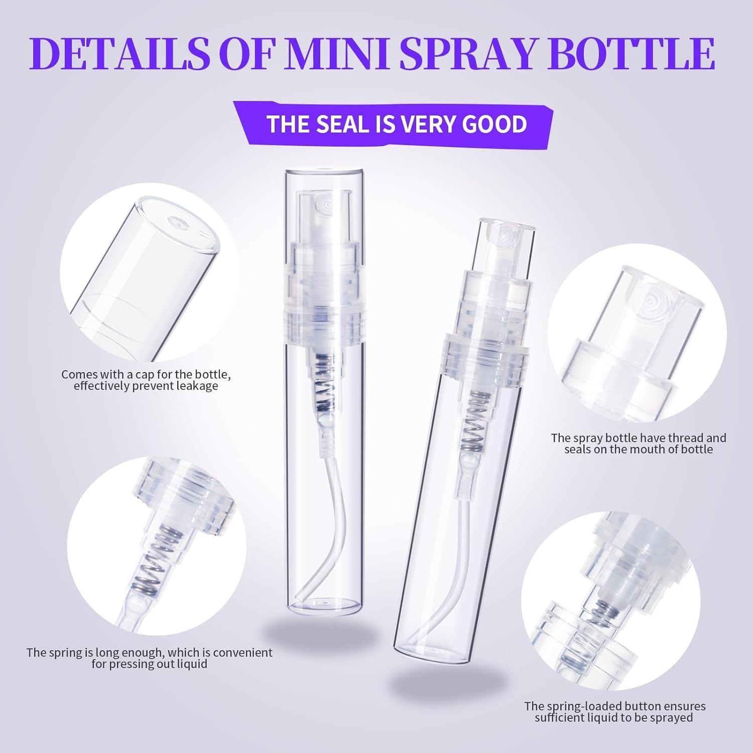 60PCS Mini Spray Bottles 3ml 5ml Fine Mist Refillable Travel Containers
