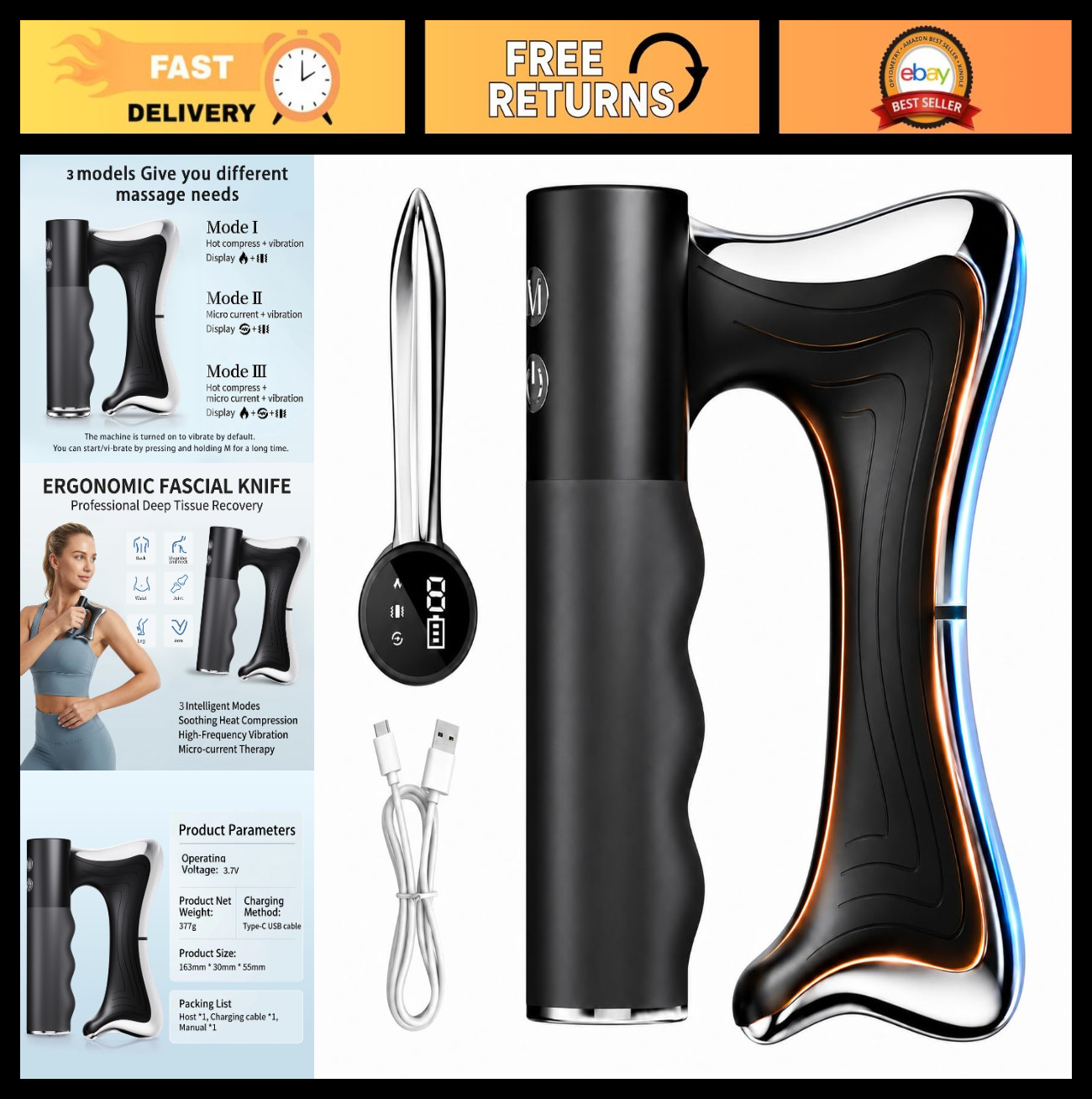 Cordless Full Body Contour Device – Adjustable Heat Scraping Tool for Muscle Rel