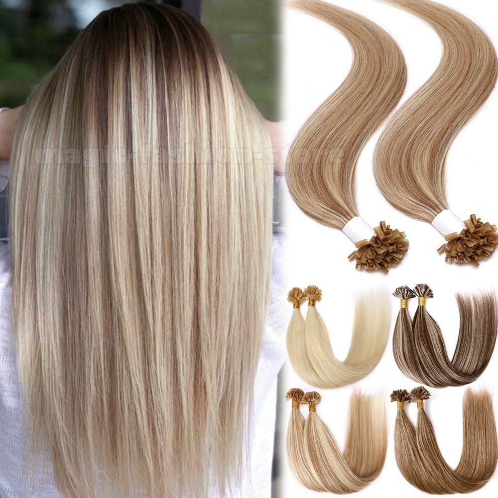 16″-24″ Double Drawn Nail U Tip Human Hair Extensions Pre-bonded Keratin 1g 200g