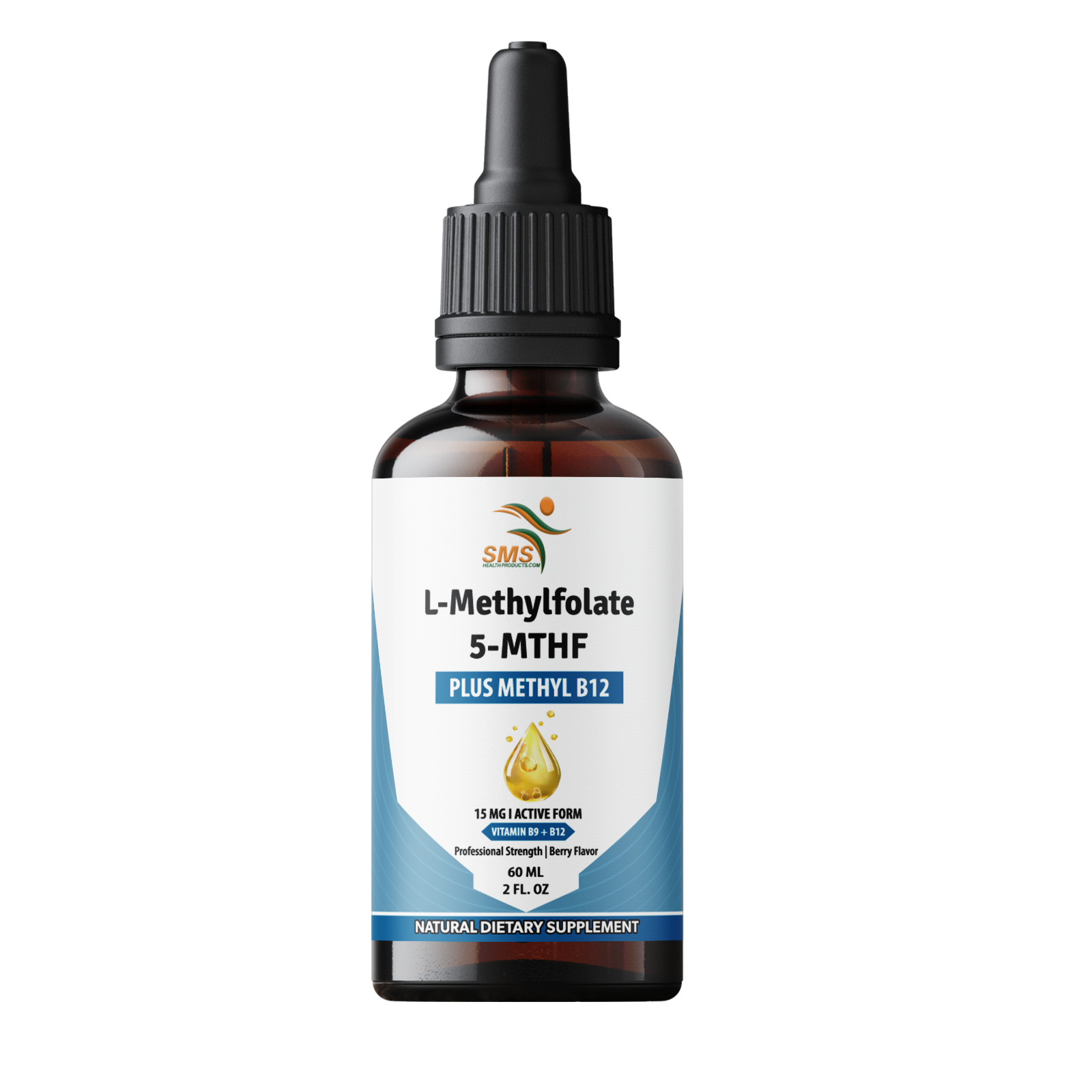 L-Methylfolate 15mg + Methyl B12 Cofactor | Organic Berry Flavor | 2 fl oz