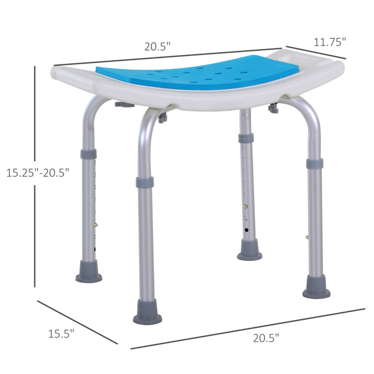 Adjustable Height Shower Chair Bath Stool, 300 lbs Capacity, Blue/White/Silver