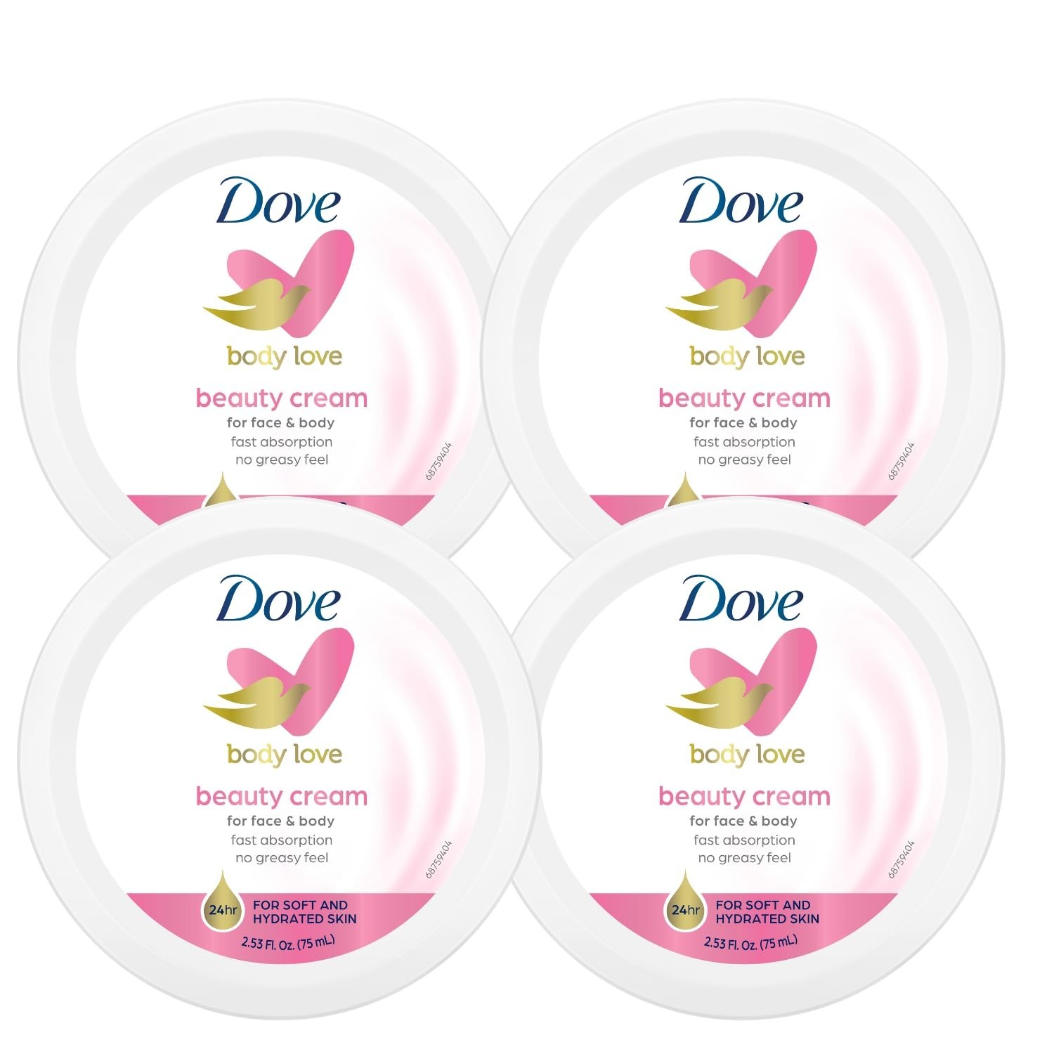 4-Pack Dove Nourishing Body Care, Face, Hand, & Body Beauty Cream, 2.53 Oz Each