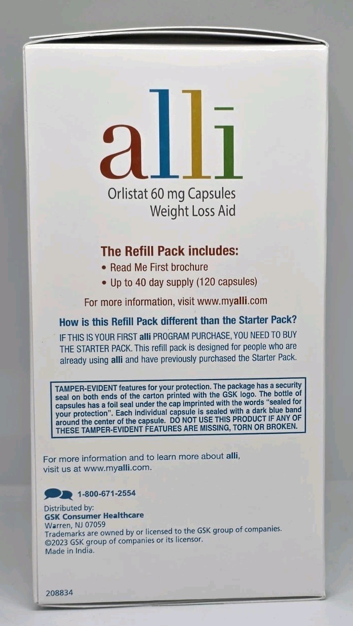 Orlistat 60 mg Weight Loss Aid 120 Capsules Refill Pack New in Box 04/2027