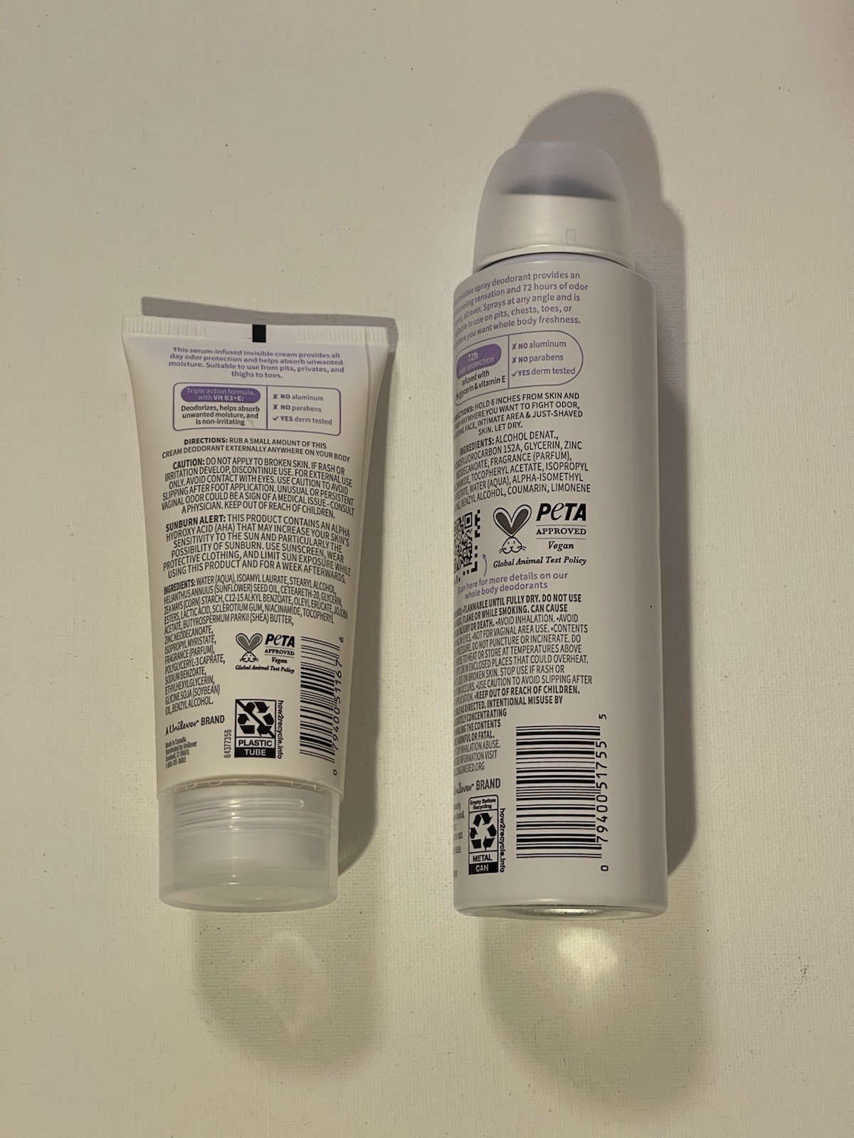 Dove Whole Body Deodorant Cream, 2.5 oz, Spray, 4.0 oz, Coconut + Vanilla