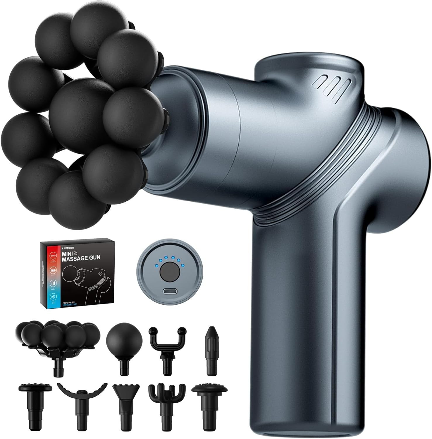 Deep Tissue Massage Gun, Silent Mini Muscle Massager with 9 Heads (Blue)