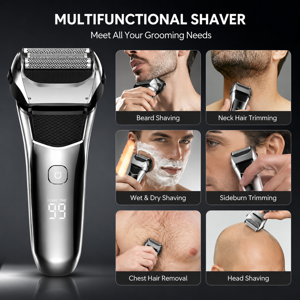 Electric Foil Shaver for Men Cordless Rechargeable Wet & Dry LED Display