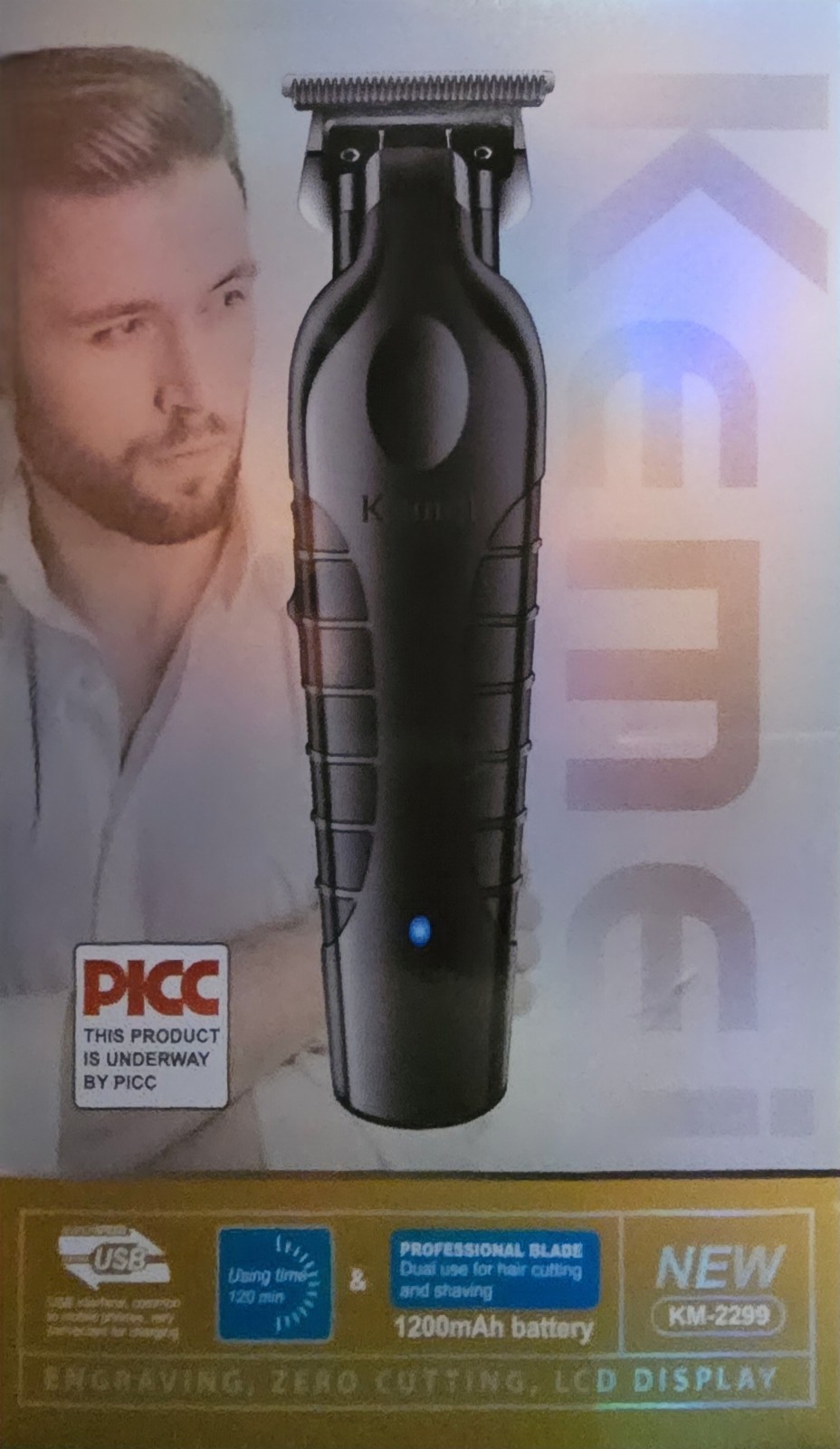 Kemei KM-2299 Cordless Hair & Beard Clipper USB Rechargeable LCD, 1-4mm