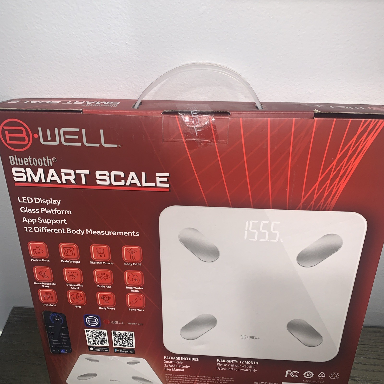 New/B Well Bluetooth Smart Scale 12 Metric Modes Glass Platform LED Display