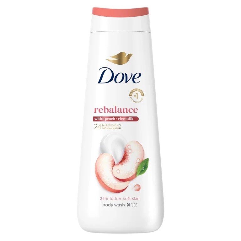 Dove Rebalancing Body Wash White Peach Rice Milk 20 oz Vegan Sulfate Free
