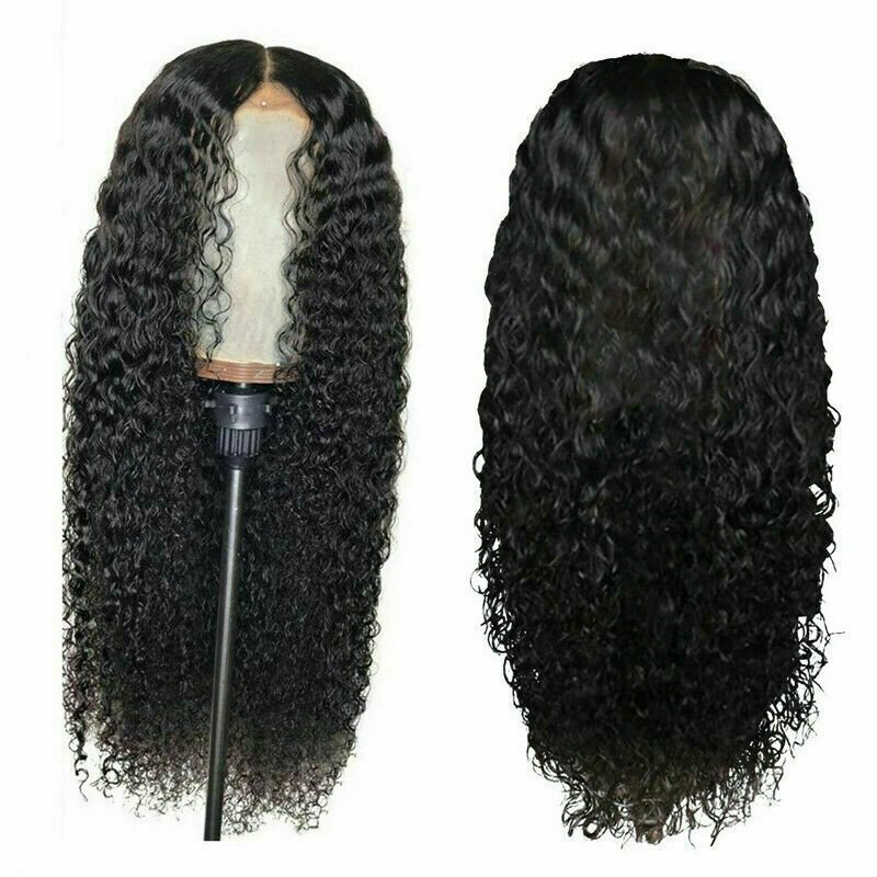 18″ Human Hair Lace Front Wig Womens Brazilian Human Long Curly Wavy Hair Wigs