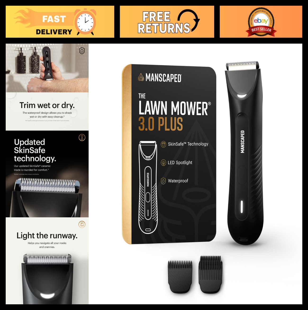 Waterproof Body Hair Trimmer – SkinSafe Blade, USB-C Rechargeable, Wet/Dry Groom