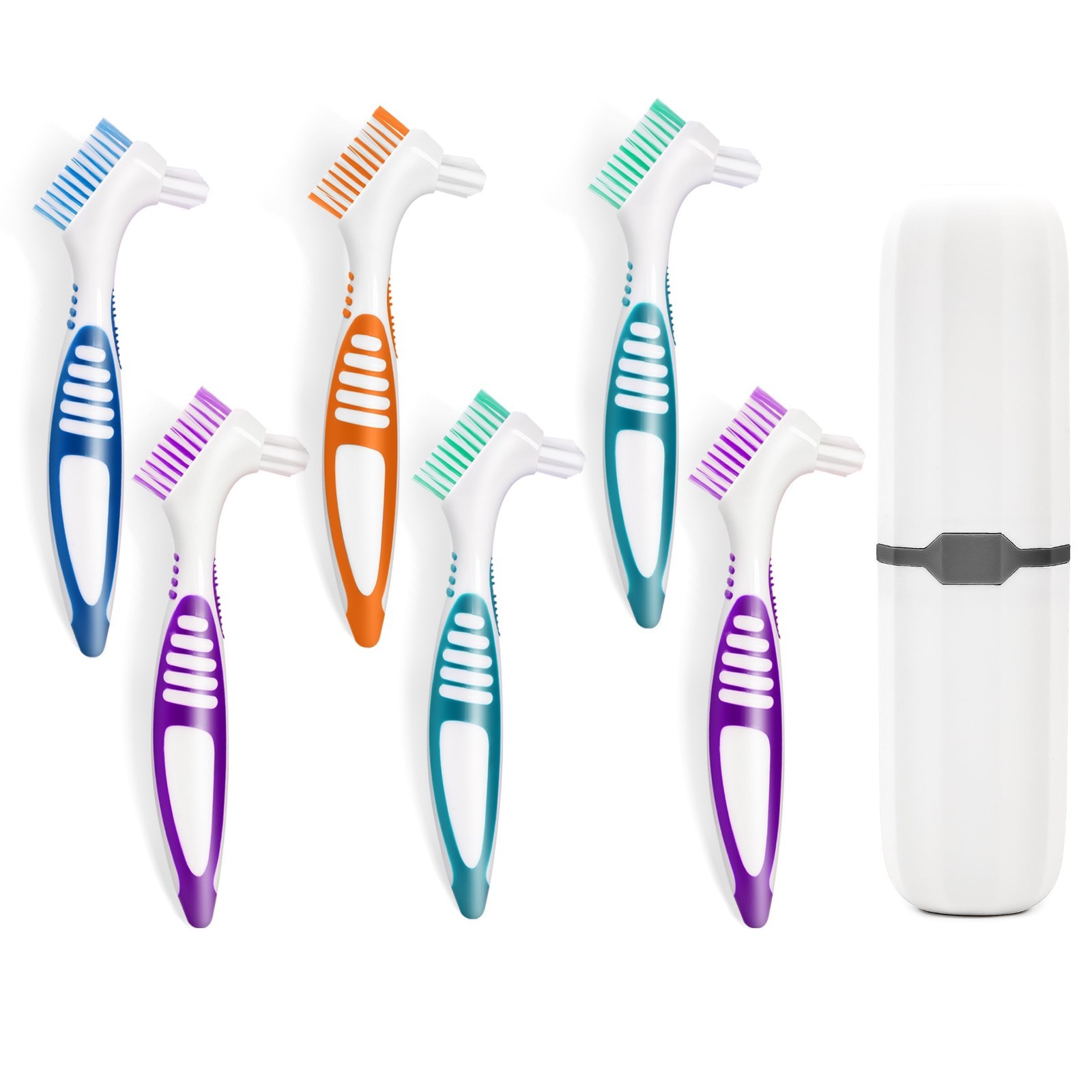 6 Pcs Denture Brush Set for False Teeth – Double-Sided Toothbrushes, Soft Bristl