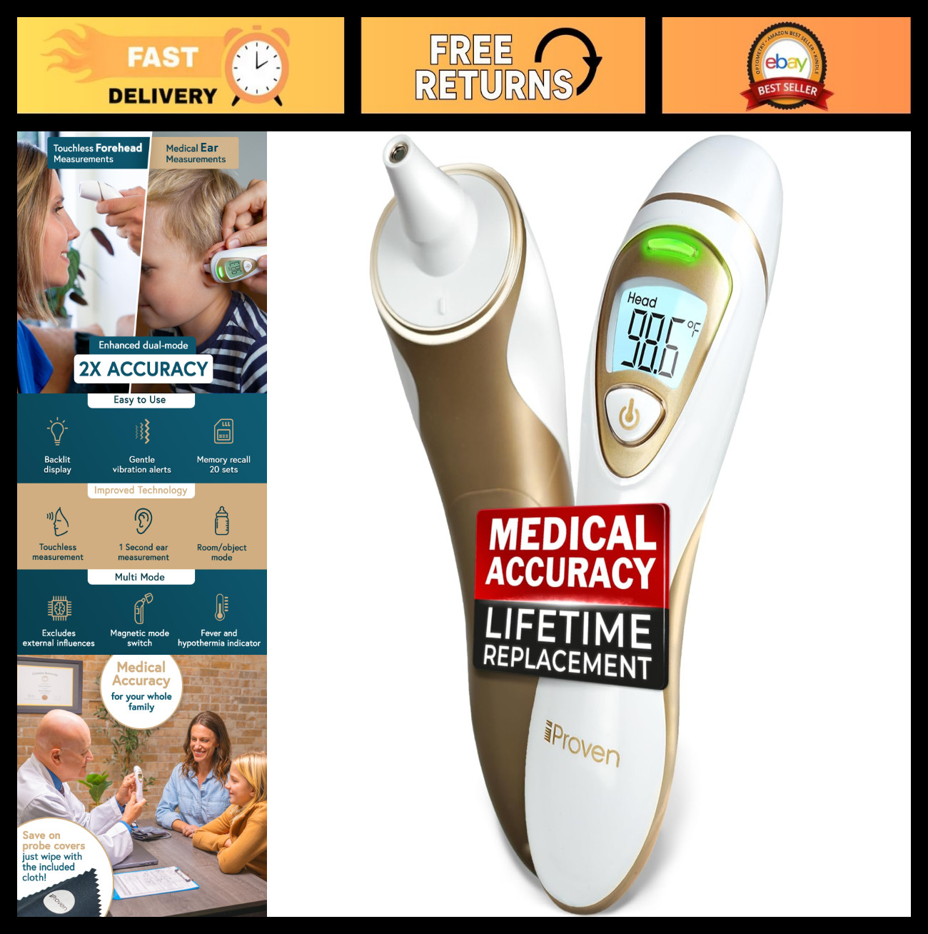 Non-Touch Forehead Ear Thermometer, Accurate Digital Temp for Adults & Kids