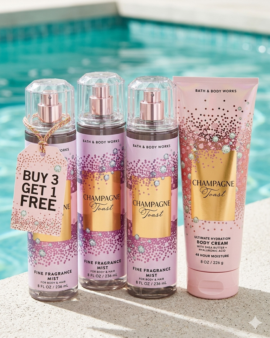BUY 3 GET 1 FREE! Bath & Body Works Champagne Toast 3x Mists & 1x Body Cream