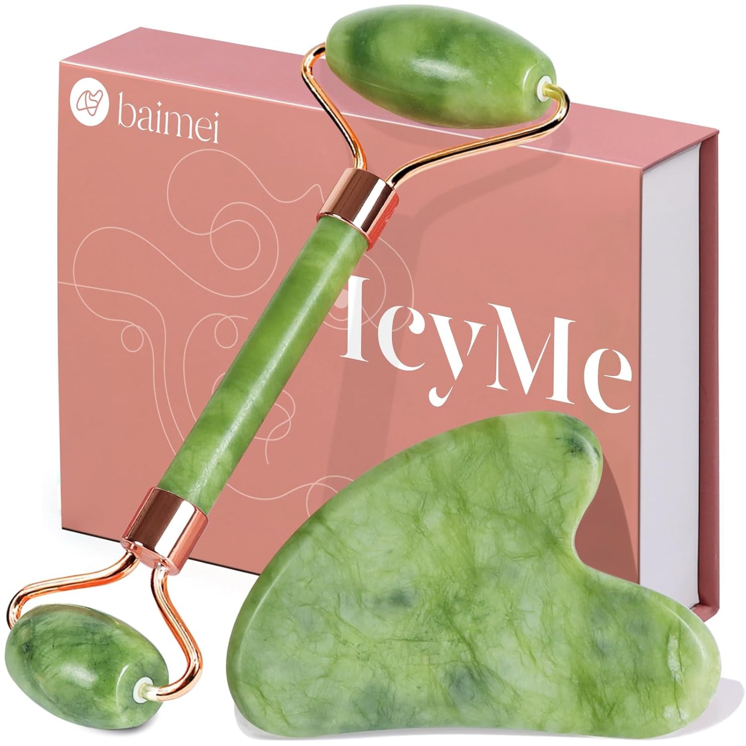 BAIMEI IcyMe Gua Sha & Jade Roller Set, Cooling Face Roller & Gua Sha Tool for D