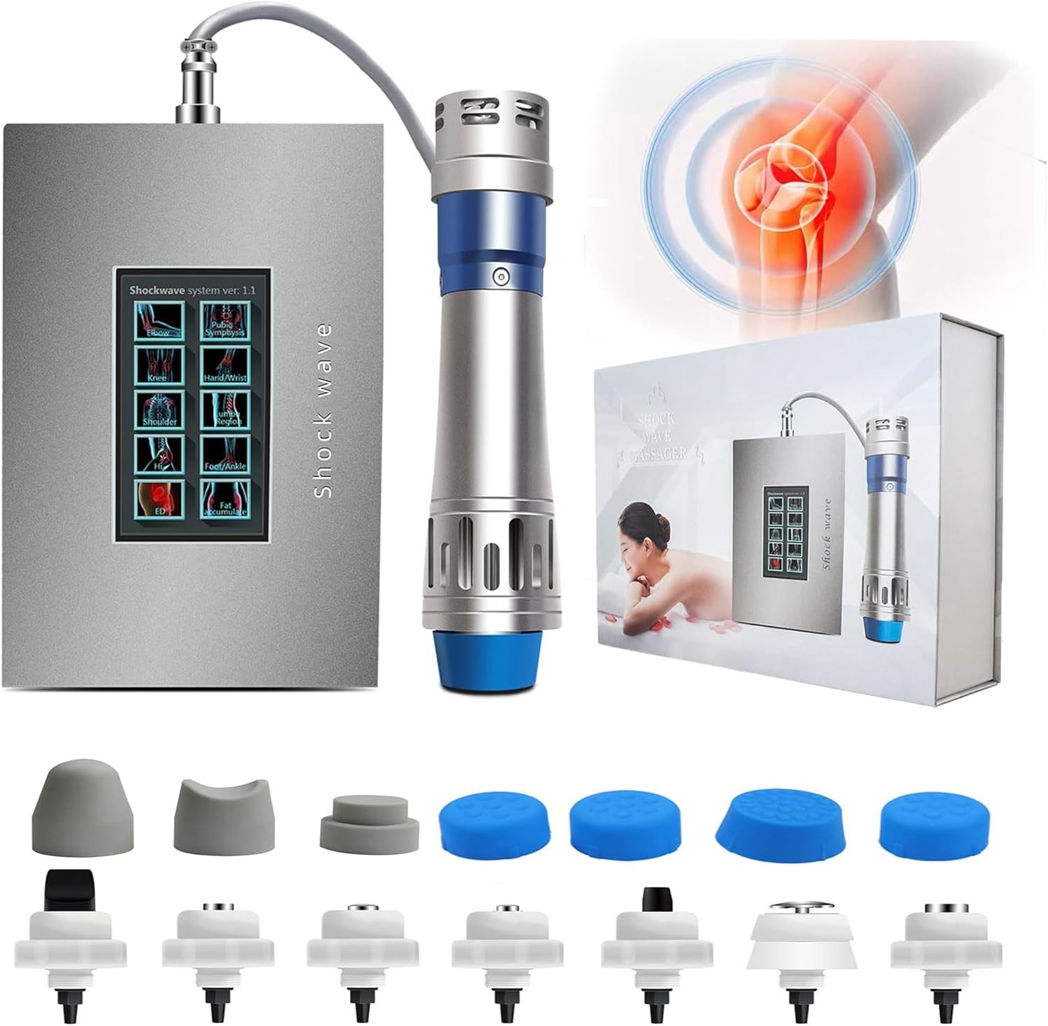 7in1 Focused Shockwave Therapy Machine Pain Relief at Home for Body Feet Knees