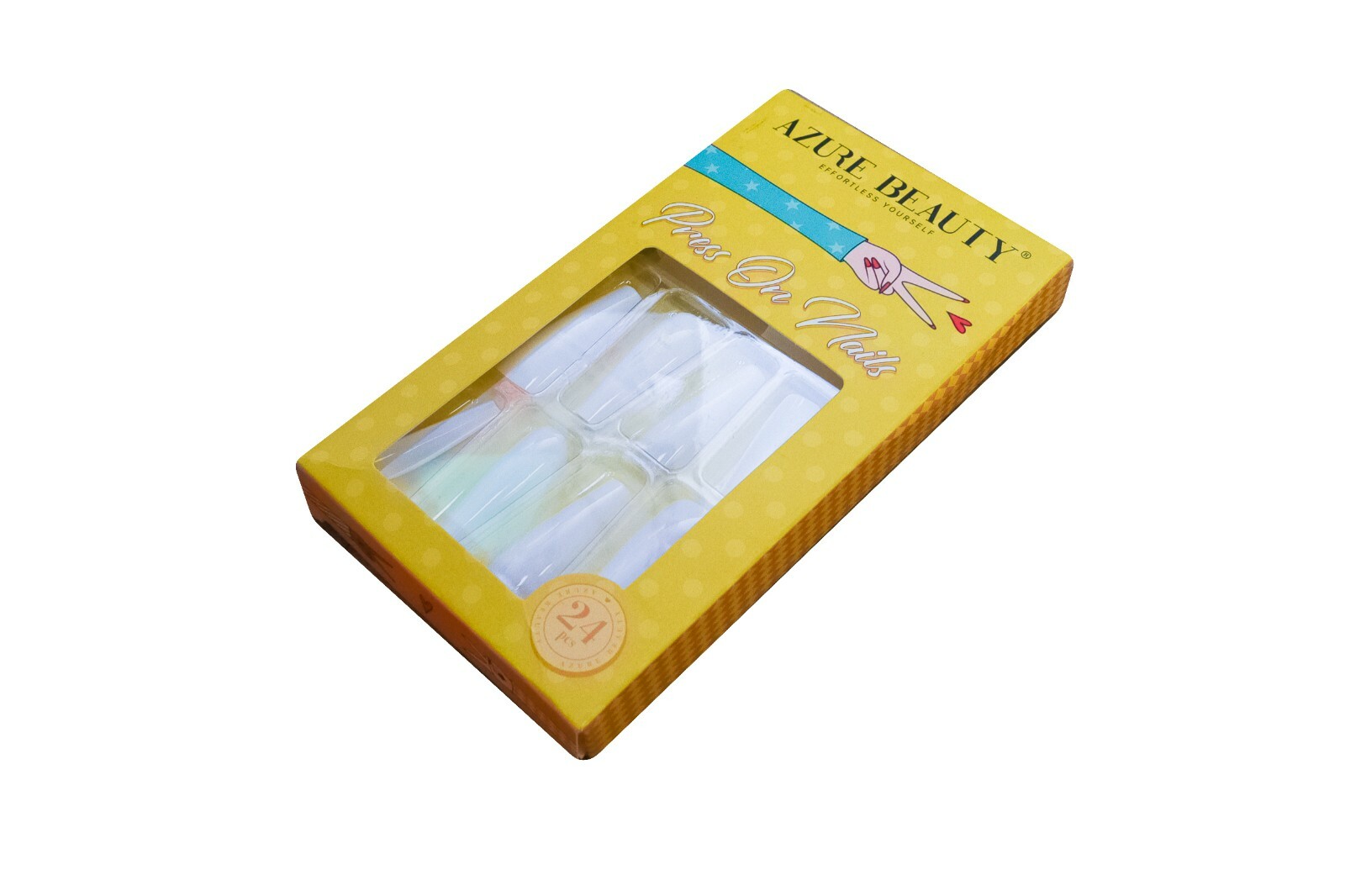 Azure Beauty 24 Piece Adhesive ABS Plastic Press On White Long Coffin Nails