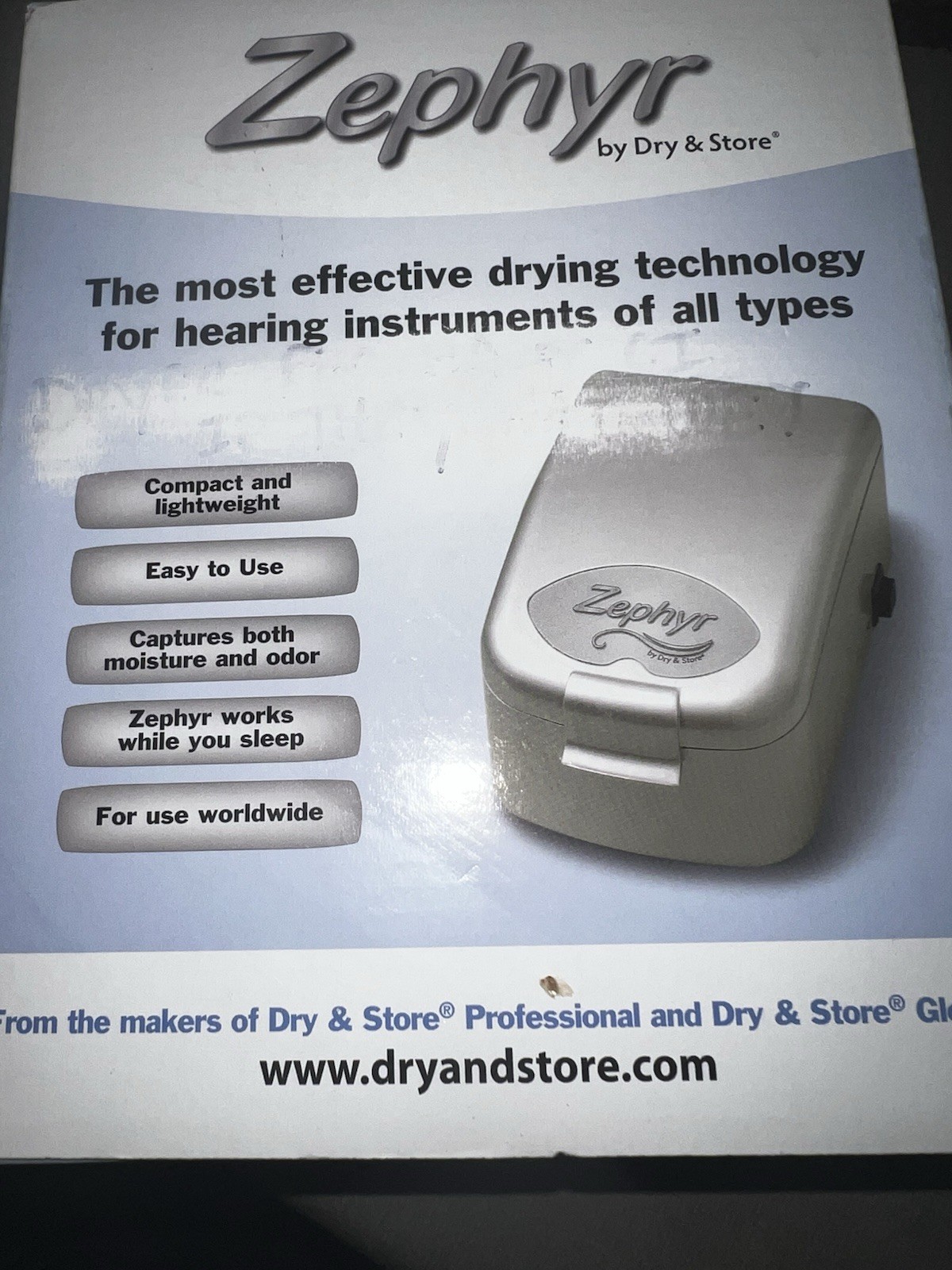 ZEPHYR BY DRY & STORE HEARING AID AIDS DRYER DRYING STORAGE CASE NEW SEALED