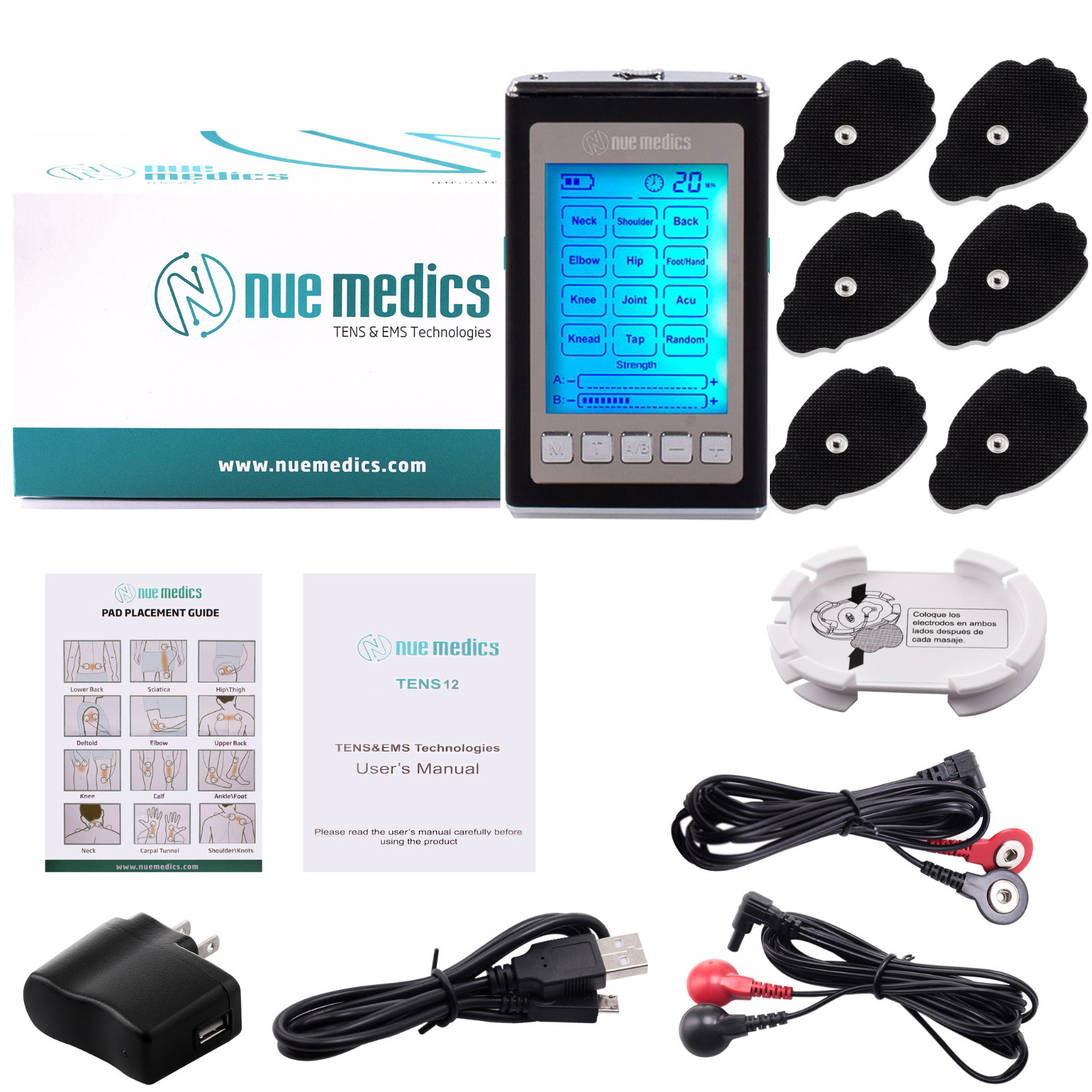 Tens Unit Rechargeable Muscle Stimulator Massager Pain Relief Dual Channel
