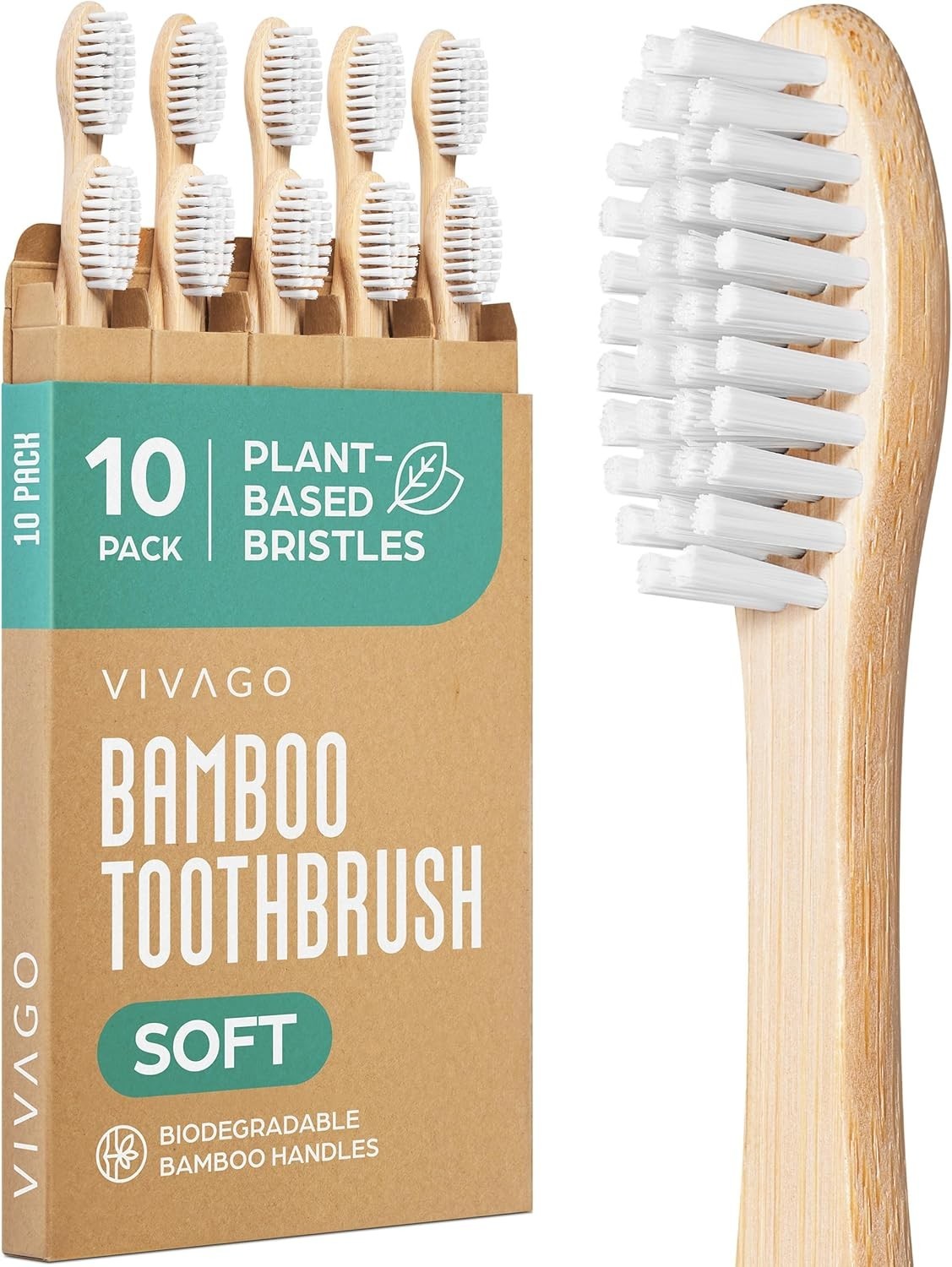 Bamboo Toothbrushes Eco-Friendly Soft Bristles 10 Pack Natural Wooden Toothbrush