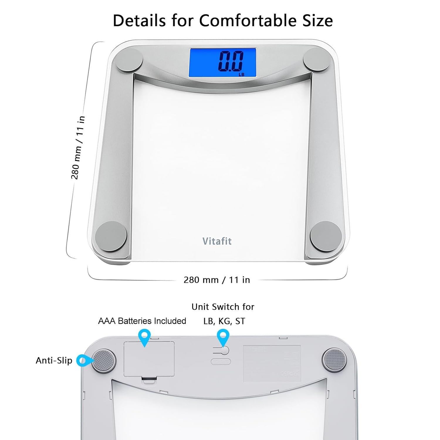 Bathroom Scale for Body Weight Accuracy 0.1Lb, 400Lb,Clear Glass | Professional