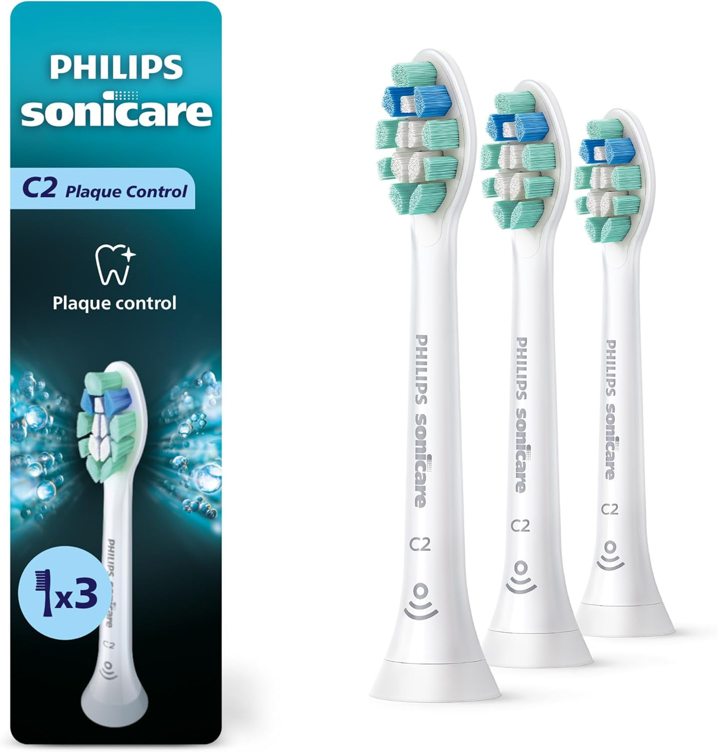 C2 Plaque Control – Genuine Replacement Electric Toothbrush Heads, White, 3 Pack