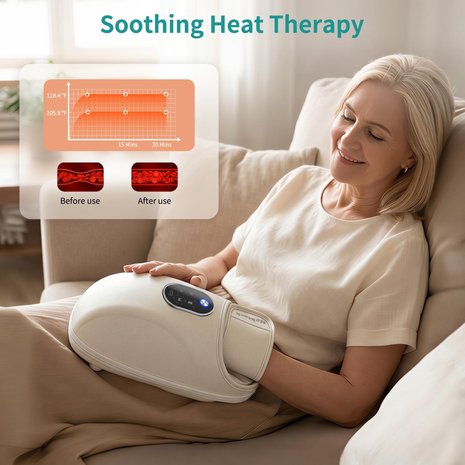 Nekteck Hand Massager with Heat and Compression, Cordless Hand and Wrist Mass…