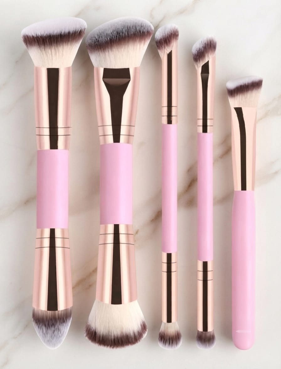 “5-in-1 Professional Travel Makeup Brush Set – Double-Ended Multi-Function Tools