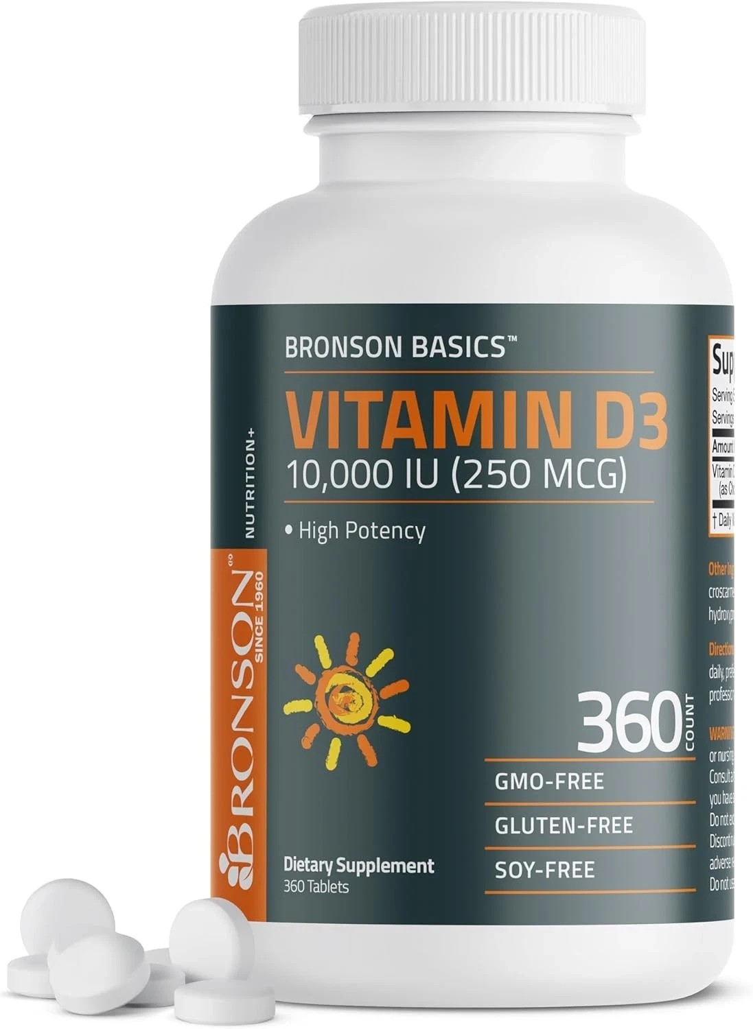 Vitamin D3 10000 IU 250mcg 360 Tablets 1 Year Supply Immune Support Non-GMO…
