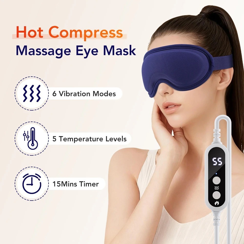 Heated Vibrating Eye Mask USB Warm Compress Massage Sleep Mask 5 Heat 6 Modes