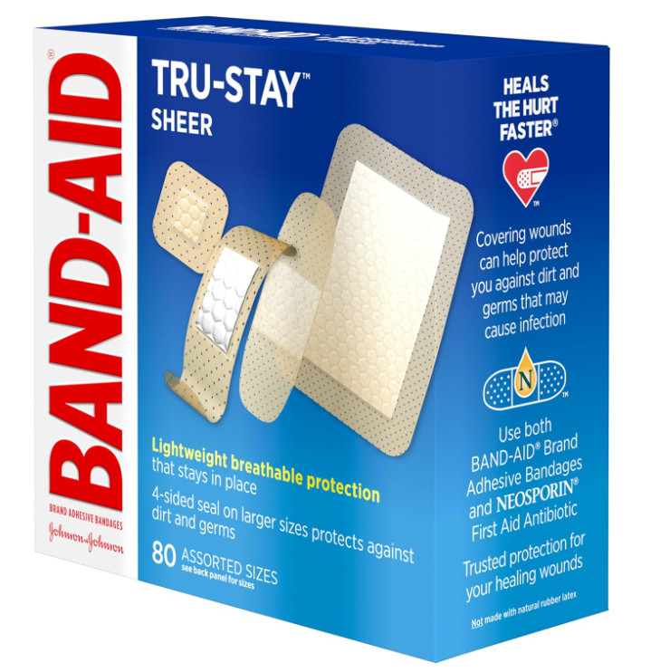 80 ct Band-Aid Brand Tru-Stay Sheer Strips Adhesive Sterile Bandages for First A