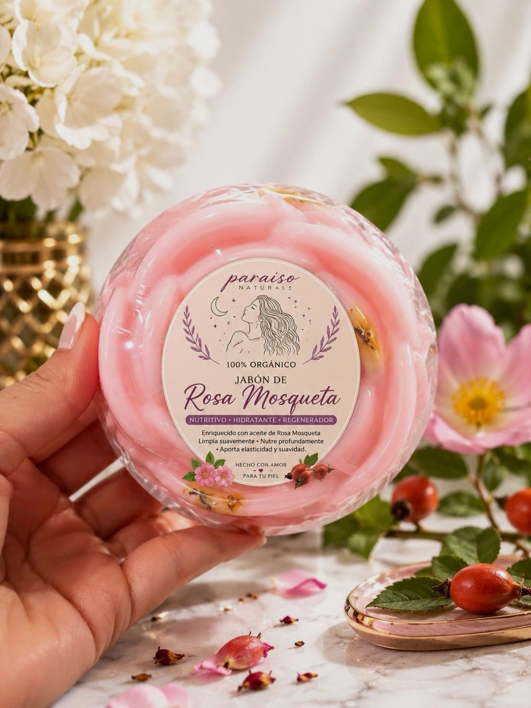Paraiso Natural Rosa Mosqueta Hydrating Moisturizer Bar Soap Pink Face/Body