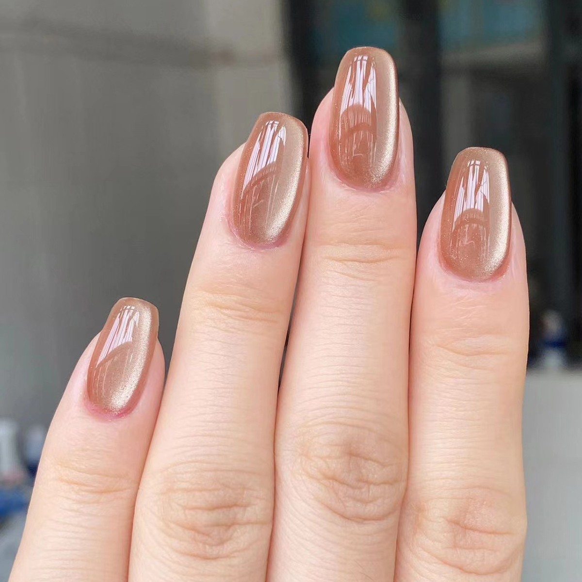 Glitter Nude Short Square Press-On Nails, 24Pcs Fake Nails with Full Prep Kit