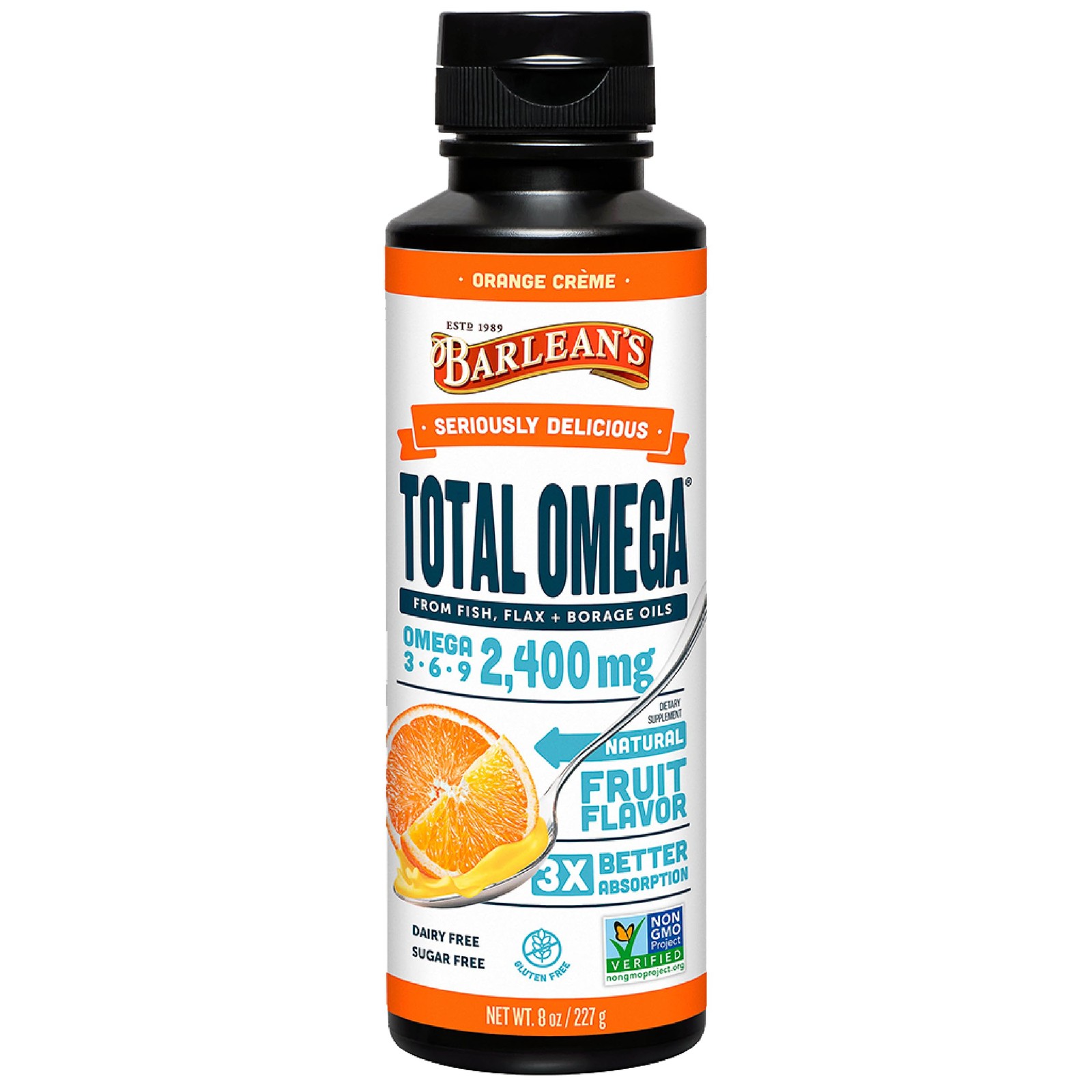 Barlean’s Total Omega 3 6 9 Orange Crème Liquid 8 Ounce (Pack of 1), Default