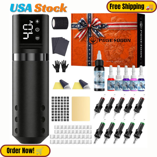 Wireless Rotary Tattoo Pen Kit 1500mAh Battery Practice Skin Ink Set Beginner