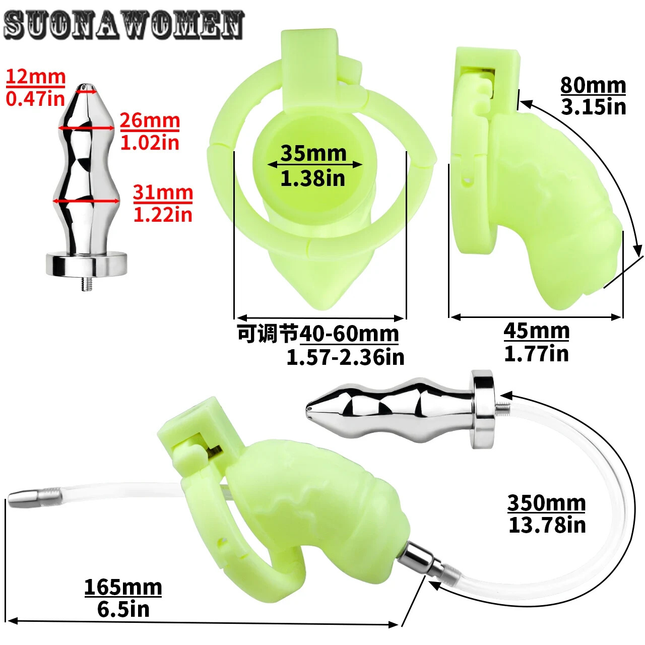 Chastity Cage with Metal Combination Plastic Cage with Self-Adjusting Snap Rings