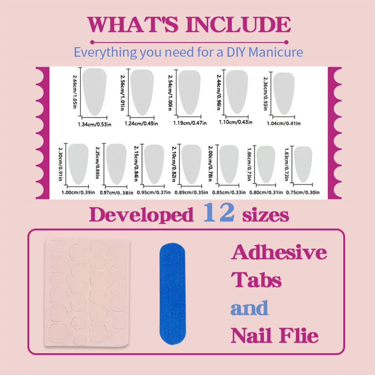 24Pcs Medium Almond Press on Nails Pink Valentines Fake Nails 3D Metal Bow Acryl